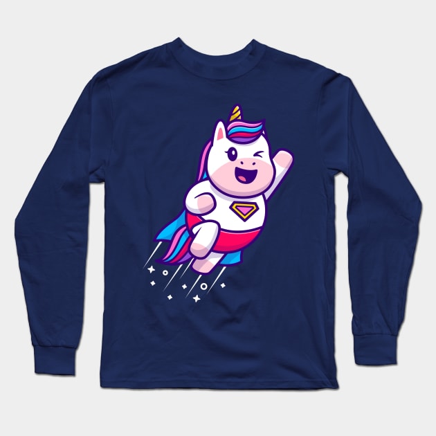 Cute Unicorn Super Flying Cartoon Long Sleeve T-Shirt by Catalyst Labs